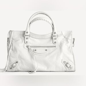 Balenciaga White Textured Leather Tote with Braided Handles